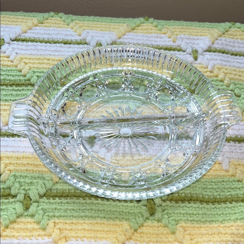 Clear Pressed Glass Divided Side Dish‎ Serving Plate